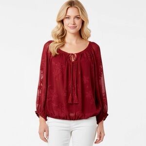 Chelsea & Violet Women's Red Embroidered 
Blouse Size Large